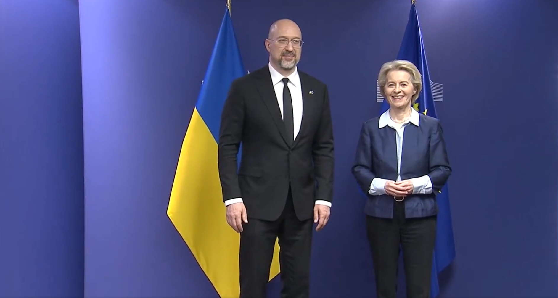 Пресконференція Дениса Шмигаля та Урсули фон дер Ляєн. Фото: скриншот з відео